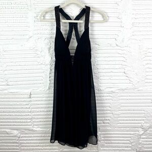 VTG Cache Babydoll Dress Y2K Black‎ Sheer Chiffon Silk Beaded Fairy Ethereal